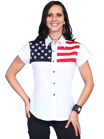 Scully Ladies Short Sleeve Shirt w/Embroidered Stars & Flag