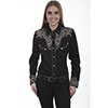 Scully Ladies Long Sleeve Western Shirt w/Embroidery & Candy Cane Piping - Black