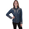 Scully Ladies Long Sleeve Western Shirt w/Embroidery & Candy Cane Piping - Denim