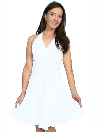Cantina Collection Ladies Halter Sundress w/Ric-Rac - White #1