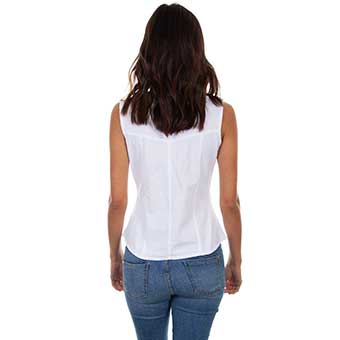 Cantina Collection Ladies Band Collar Sleeveless Blouse - White #2