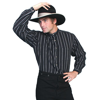 Scully Men's RangeWear Striped Shirt w/Mandarin Collar - Black