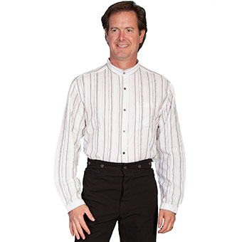 Scully Men's RangeWear Striped Shirt w/Mandarin Collar - White