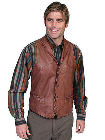 Scully Men's Whip Stitch Trailrider Leather Vest - Ranch Tan