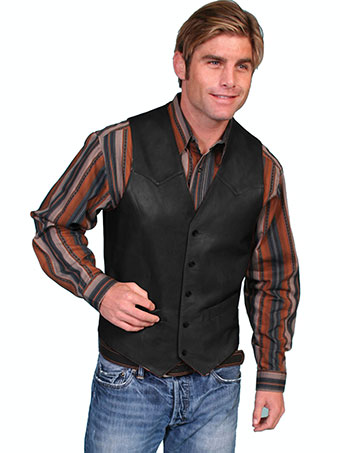 Scully Men's Hand Finished Lamb Western Vest Single Point - Black #1