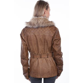 Scully Ladies Faux Fur & Leather Jacket - Brown #2