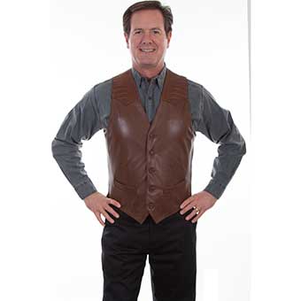 Scully Men's Vintage Lamb Vest w/Caiman Inlays - Tobacco