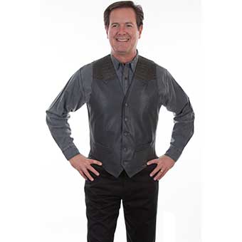 Scully Men's Vintage Lamb Vest w/Caiman Inlays - Grey #1
