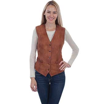 Scully Ladies Western Leather Vest - Cognac #1