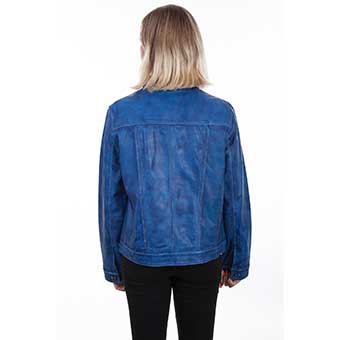 Scully Ladies Leather Jean Jacket w/Laser Detail - Royal Blue #2