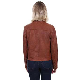 Scully Ladies Leather Jean Jacket - Cognac #2