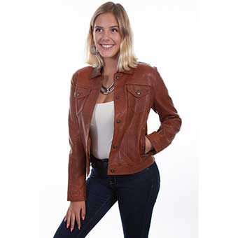 Scully Ladies Leather Jean Jacket - Cognac #1