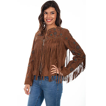 Scully Ladies Suede Jacket w/Beads & Fringe - Brown Lamb #1