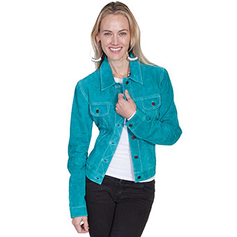 Scully Ladies Suede Jean Jacket - Turquoise