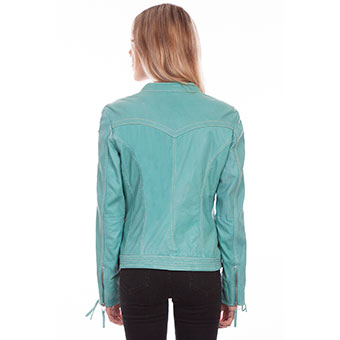 Scully Ladies Laced Sleeve Leather Jacket - Blue River #2
