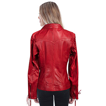 Scully Ladies Laced Sleeve Leather Jacket - Red #2