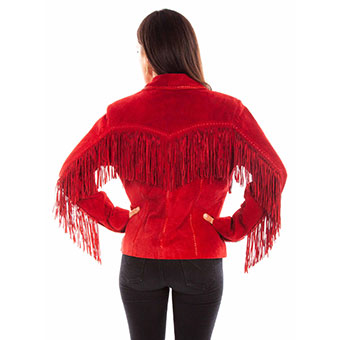 Scully Ladies Suede Fringe Jacket - Red #2