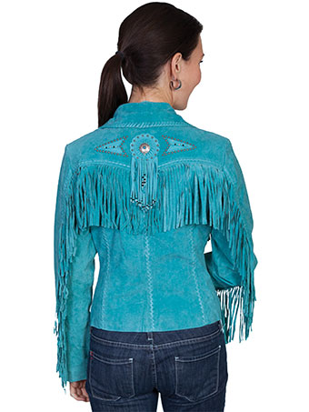 Scully Ladies Boar Suede Fringe & Beaded Jacket - Turquoise #2