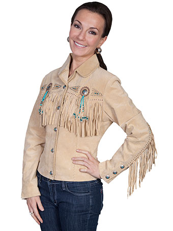 Scully Ladies Boar Suede Fringe & Beaded Jacket - Chamois