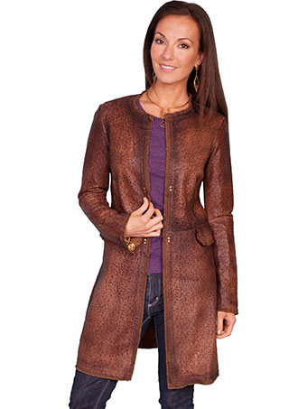 Scully Ladies Laser Cut Leather Coat - Brown