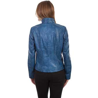 Scully Ladies Zip Front Leather Jacket - Denim #2