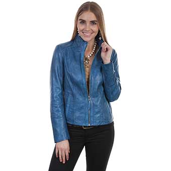Scully Ladies Zip Front Leather Jacket - Denim