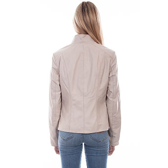 Scully Ladies Zip Front Leather Jacket - Beige #2