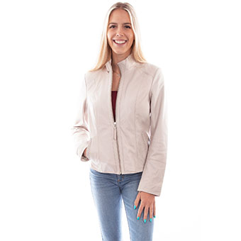 Scully Ladies Zip Front Leather Jacket - Beige