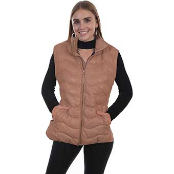 Scully Ladies Ribbed Leather Vest - Beige #1