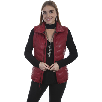 Scully Ladies Ribbed Leather Vest - Red #1