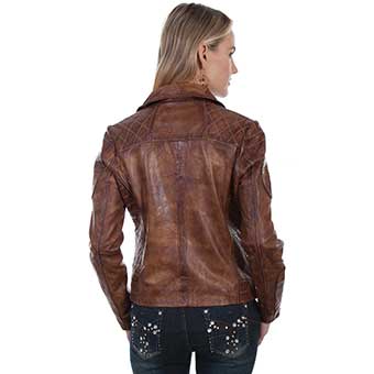 Scully Ladies Sanded Leather Motorcycle Jacket - Brown #2