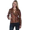 Scully Ladies Sanded Leather Motorcycle Jacket - Brown