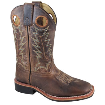 Smoky Mountain Youth's Jesse Square Toe Boot - Brown Waxed Distressed